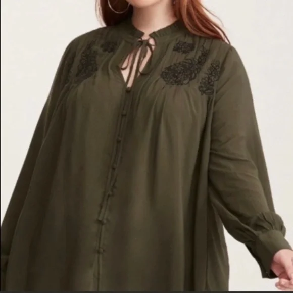 Torrid Embroidered Button down Peasant Blouse - Picture 4 of 12